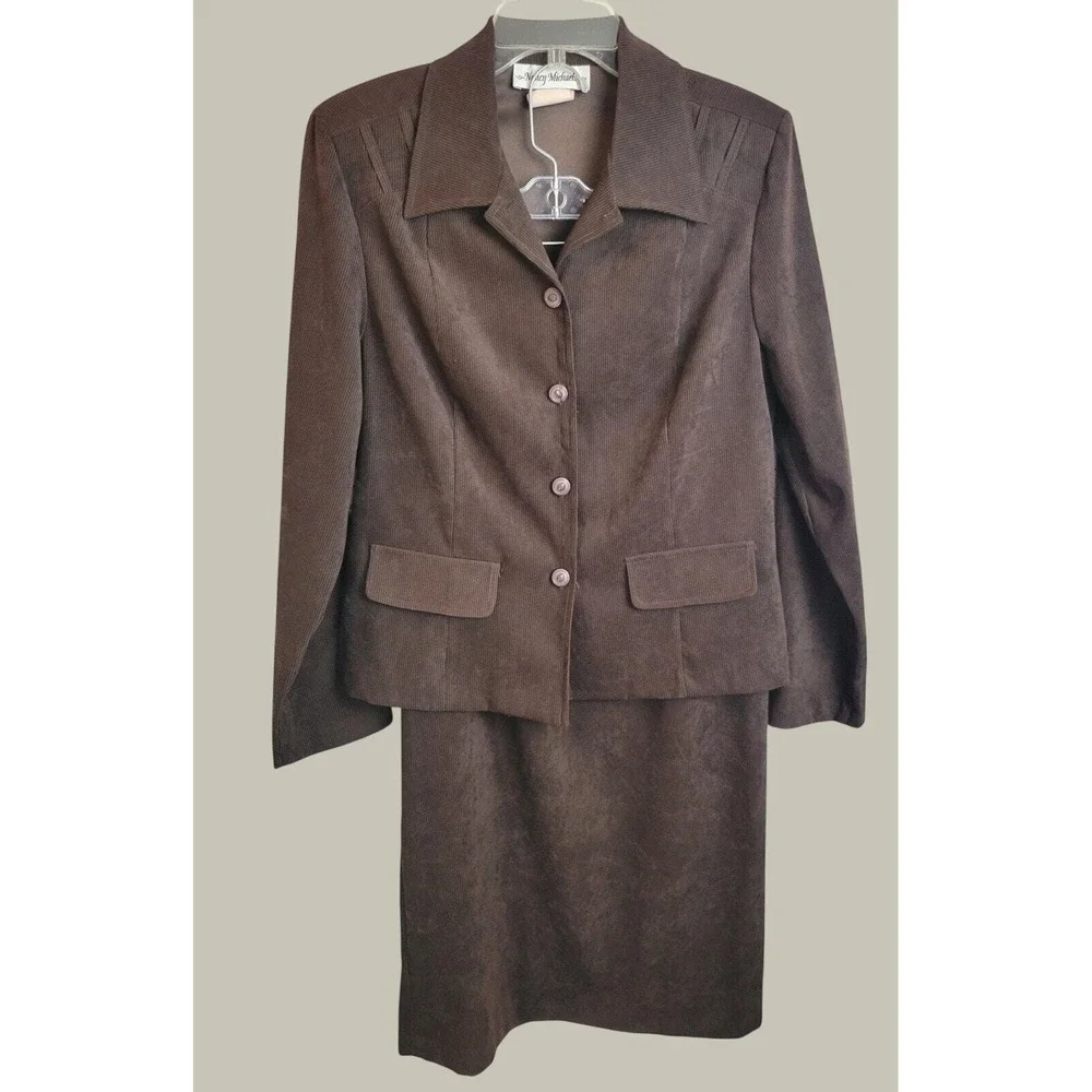 Vtg Nancy Michaels Brown Corduroy Skirt Suit 2pc Dark Academia 90s Womens 12